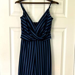Haute Monde Striped Jumpsuit Blue and Black Medium